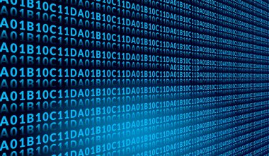 Karanlık bir gradyan ekranda parlayan ikili ve onaltılık karakterleri barındıran soyut dijital kod arka planı teknoloji veri siber veya gelecekçi konsept tasarımları için mükemmeldir.