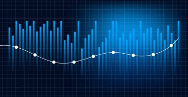 Dikey çubuklar ve çizgili grafik trendi içeren biçimlendirilmiş veri görselleştirmesi, analitik finansal büyüme iş zekası ve modern tasarım projeleri için idealdir.