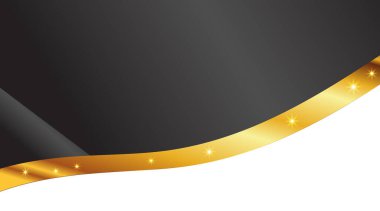 Kıvrımlı altın kenarlı zarif siyah zemin ve parıldayan ışık aksanı lüks modern vektör tasarımı.