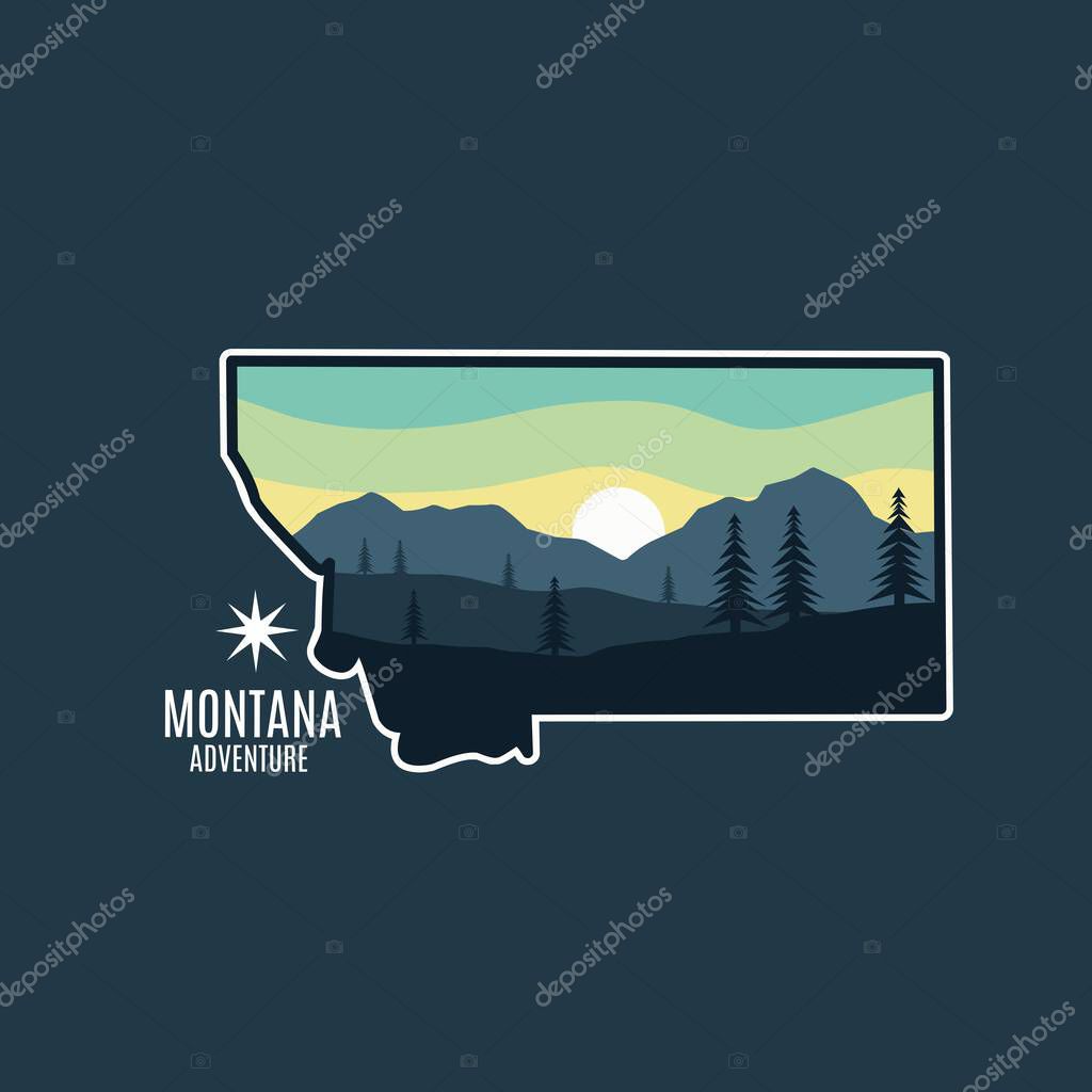 Montana mountain silhouette with sunset sky perfect for print, apparel,etc