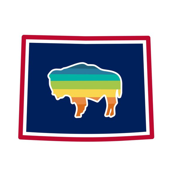 Wyoming map with Bison Rainbow Lake pattern color perfect for print, apparel, sticker, etc
