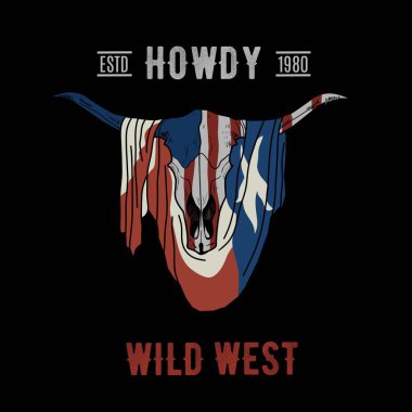 Bison Skull with USA Flag Vintage and Retro Theme Perfect for Print, Apparel, etc