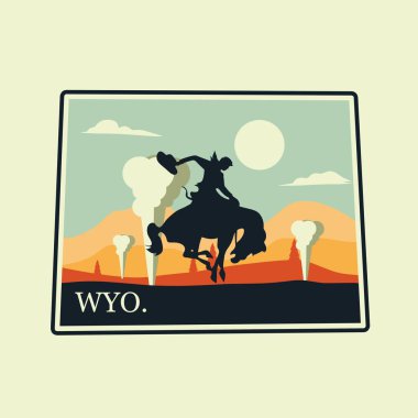 Wyoming Haritasında Kovboy Cazibesi Doğa Sahnesi Yazdırma, Giydirme vs. için mükemmel