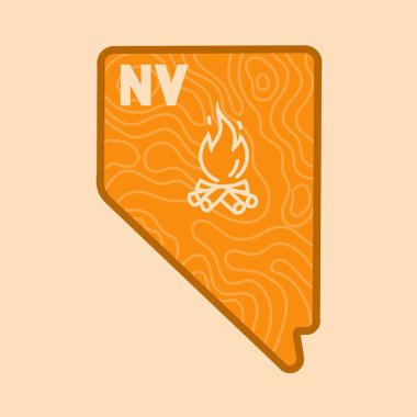 Nevada Haritası Şenlik Ateşi ve Jeoloji Şablonu Yazdırma, Giyme vs. için Mükemmel