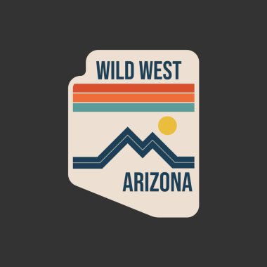 Dağ Çizgileri ve Günbatımı Gökyüzü Yazdırma, Giydirme vs. için mükemmel Arizona Retro Haritası