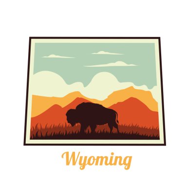 Wyoming manzara bizon silueti ile baskı, giysi, vs. için mükemmel