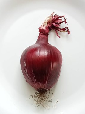 Beyaz arkaplanda taze kırmızı soğan