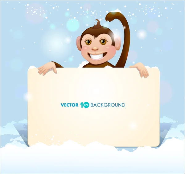 Cheerful monkey holding a card with a message. — Stock Vector