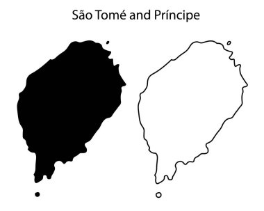 Sao Tome ve Principe harita silueti Afrika ada ulusunun grafik tasarımı, logoları ve eğitim materyalleri için temiz siyah ana hatları