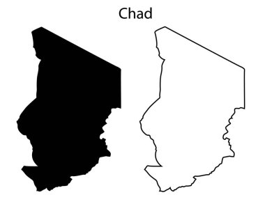 Basit Chad harita siluet vektörü. Afrika ülkesinin temiz siyah çizgisi, coğrafya, seyahat, bilgi grafikleri ve tasarım projeleri için mükemmel