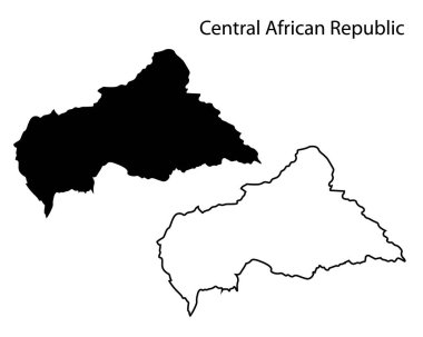 Basit Orta Afrika Cumhuriyeti haritası siluet vektörü. Afrika ülkesinin temiz siyah çizgisi, bilgi, baskı ve tasarım projeleri için mükemmel