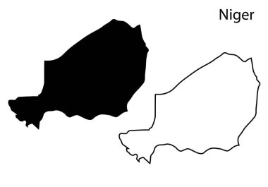 Basit Nijer haritası siluet vektörü. Afrika ülkesinin temiz siyah taslağı, bilgi, eğitim, baskı ve grafik tasarım projeleri için mükemmel