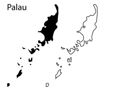 Palau ülke haritası, siyah siluet ve özet. Palau bölgesinin basit, minimalist bir temsili, eğitim, siyaset, seyahat ve grafik tasarım projeleri için ideal