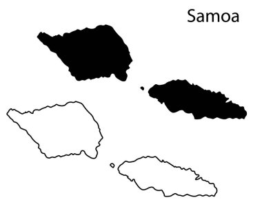 Basit Samoa haritası siluet vektörü. Pasifik adasının temiz siyah çizgisi, seyahat, bilgi ve tasarım projeleri için ideal.