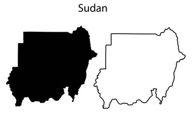 Basit Sudan haritası siluet vektörü. Afrika ülkesinin temiz siyah taslağı, bilgi, baskı, eğitim ve tasarım projeleri için mükemmel