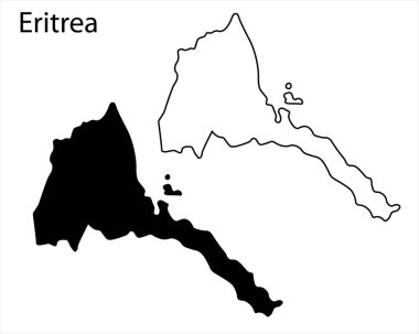 Basit Eritre haritası siluet vektörü. Afrika ülkesinin temiz siyah taslağı, bilgi, seyahat, baskılar ve grafik tasarım kullanımı için mükemmel