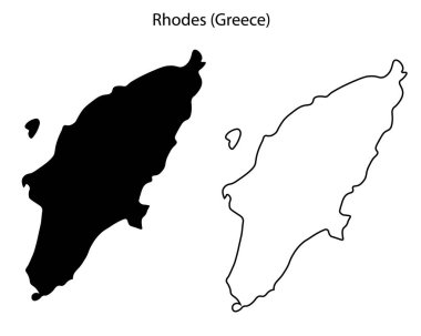 Basit Rodos Yunanistan haritası siluet vektörü. Ege adasının temiz siyah çizgisi, seyahat grafikleri, bilgi grafikleri ve tasarım projeleri için ideal