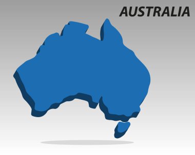 Avustralya Harita Vektör İllüstrasyonu - 3D Mavi Ülke Şekil Kıta Tasarımı EPS