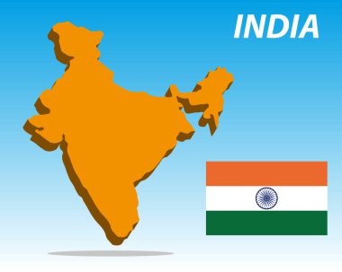 Hindistan Harita ve Bayrak Vektörü Resimleri - Üç Boyutlu Ulusal Bayrak Tasarımı EPS ile 3 Boyutlu Ülke ŞekliName