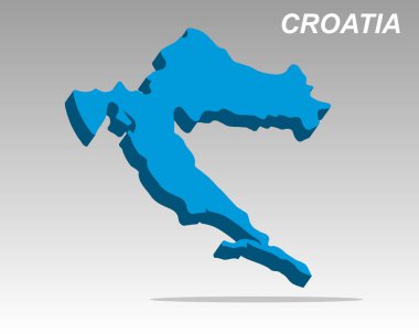 Modern bir tasarıma sahip, Hırvatistan 'ın temiz bir üç boyutlu vektör haritası. Profesyonel sunumlar, veri görselleştirme ve bilgi grafikleri için mükemmel