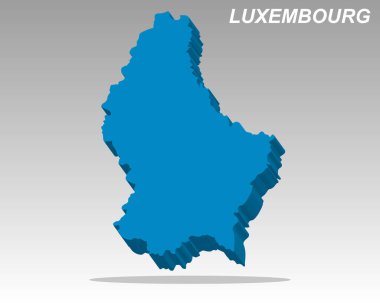Lüksemburg 'un modern tasarımlı temiz bir 3 boyutlu vektör haritası. Profesyonel sunumlar, veri görselleştirme ve bilgi grafikleri için mükemmel