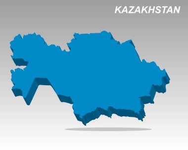 Modern tasarımla birlikte Kazakistan 'ın temiz bir üç boyutlu vektör haritası. Profesyonel sunumlar, veri görselleştirme ve bilgi grafikleri için mükemmel