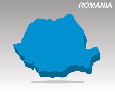 Romanya 'nın 3D düşük poli vektör haritası. Bu modern geometrik grafiği seyahat bilgileri, teknoloji sunumları veya küresel raporlar için kullanın
