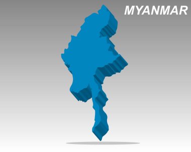 Myanmar 'ın iş dünyası, coğrafi veriler ve Güneydoğu Asya bilgi grafikleri için 3D vektör haritası. Myanmar 'a gitmek için Myanmar' ın detaylı taslağı çıkarıldı.