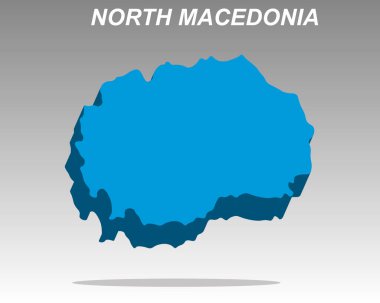 Kuzey Makedonya 'nın temiz üç boyutlu vektör haritası. Veri, ağ ve seyahat için düşen gölgeyle miniminalist izometrik çizim. Kuzey Makedonya 'da yüksek kaliteli vektör grafiği