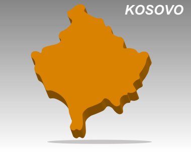 Kosova haritası 3d vektör silueti. Turuncu Kosova ülkesi şekli gri renkte izole edilmiş. Modern Kosova toprağı bilgi grafiği illüstrasyonunu özetliyor