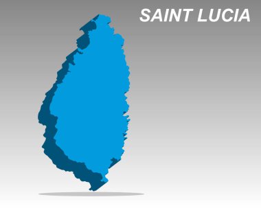 Saint Lucia haritası 3d vektör silueti. Mavi Saint Lucia adası şekli izole. Modern Saint Lucia bölgesi çizimi