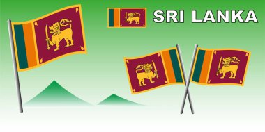 Aslan sembollü Sri Lanka ulusal bayrağının vektör illüstrasyonu, Sri Lanka ulusal bayrak dalgalandırma stili vatansever, kültürel veya eğitim tasarım projeleri için mükemmel