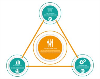 Profesyonel veri görselleştirmesi için üçgen düzenine ve simgelere sahip 3 adımlı modern iş bilgi ögesi