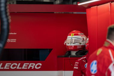 Macaristan GP GP GP F1 2025 17 Ekim 'de Budapeşte, Macaristan - Ferrari Formula 1 Charles Leclerc sürücüsü