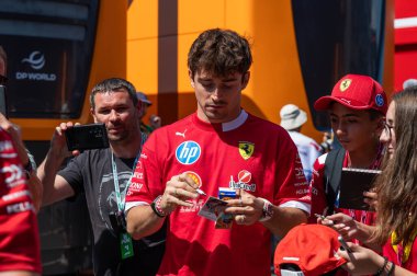 Macaristan GP GP GP F1 2025 17 Ekim 'de Budapeşte, Macaristan - Ferrari Formula 1 Charles Leclerc sürücüsü