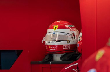 Macaristan GP GP GP F1 2025 17 Ekim 'de Budapeşte, Macaristan - Ferrari Formula 1 Charles Leclerc sürücüsü