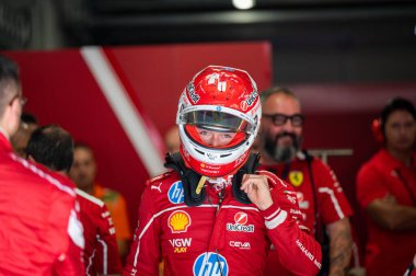 Macaristan GP GP GP F1 2025 17 Ekim 'de Budapeşte, Macaristan - Ferrari Formula 1 Charles Leclerc sürücüsü