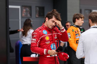 Macaristan GP GP GP F1 2025 17 Ekim 'de Budapeşte, Macaristan - Ferrari Formula 1 Charles Leclerc sürücüsü