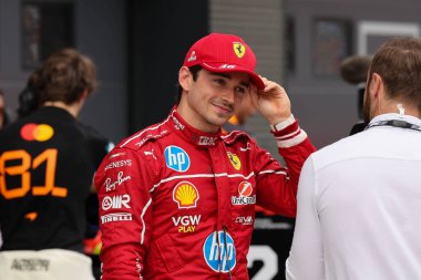 Macaristan GP GP GP F1 2025 17 Ekim 'de Budapeşte, Macaristan - Ferrari Formula 1 Charles Leclerc sürücüsü