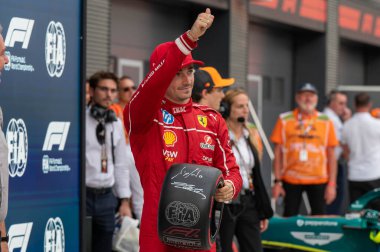Macaristan GP GP GP F1 2025 17 Ekim 'de Budapeşte, Macaristan - Ferrari Formula 1 Charles Leclerc sürücüsü