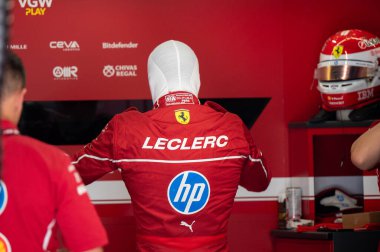 Macaristan GP GP GP F1 2025 17 Ekim 'de Budapeşte, Macaristan - Ferrari Formula 1 Charles Leclerc sürücüsü