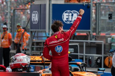 Macaristan GP GP GP F1 2025 17 Ekim 'de Budapeşte, Macaristan - Ferrari Formula 1 Charles Leclerc sürücüsü