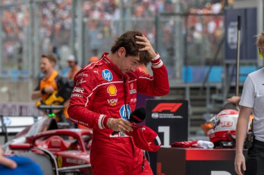 Macaristan GP GP GP F1 2025 17 Ekim 'de Budapeşte, Macaristan - Ferrari Formula 1 Charles Leclerc sürücüsü