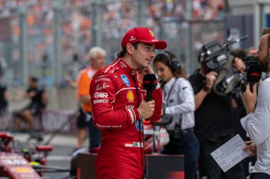 Macaristan GP GP GP F1 2025 17 Ekim 'de Budapeşte, Macaristan - Ferrari Formula 1 Charles Leclerc sürücüsü
