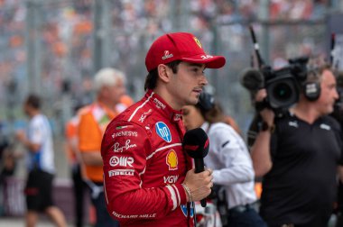 Macaristan GP GP GP F1 2025 17 Ekim 'de Budapeşte, Macaristan - Ferrari Formula 1 Charles Leclerc sürücüsü