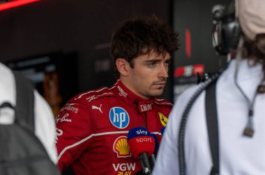 Macaristan GP GP GP F1 2025 17 Ekim 'de Budapeşte, Macaristan - Ferrari Formula 1 Charles Leclerc sürücüsü
