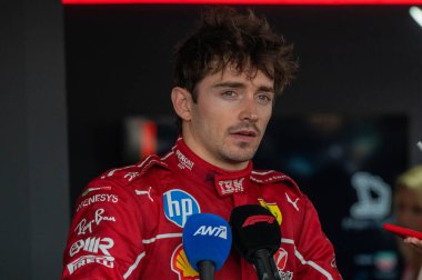 Macaristan GP GP GP F1 2025 17 Ekim 'de Budapeşte, Macaristan - Ferrari Formula 1 Charles Leclerc sürücüsü