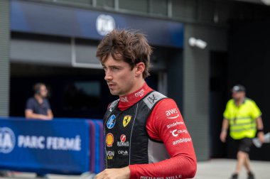 Macaristan GP GP GP F1 2025 17 Ekim 'de Budapeşte, Macaristan - Ferrari Formula 1 Charles Leclerc sürücüsü