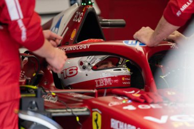 Macaristan GP GP GP F1 2025 17 Ekim 'de Budapeşte, Macaristan - Ferrari Formula 1 Charles Leclerc sürücüsü