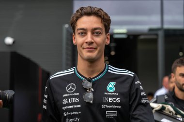 Macaristan GP GP GP F1 2025 17 Ekim 'de Budapeşte, Macaristan' da Mercedes için Formula 1 George Russell sürücüsü
